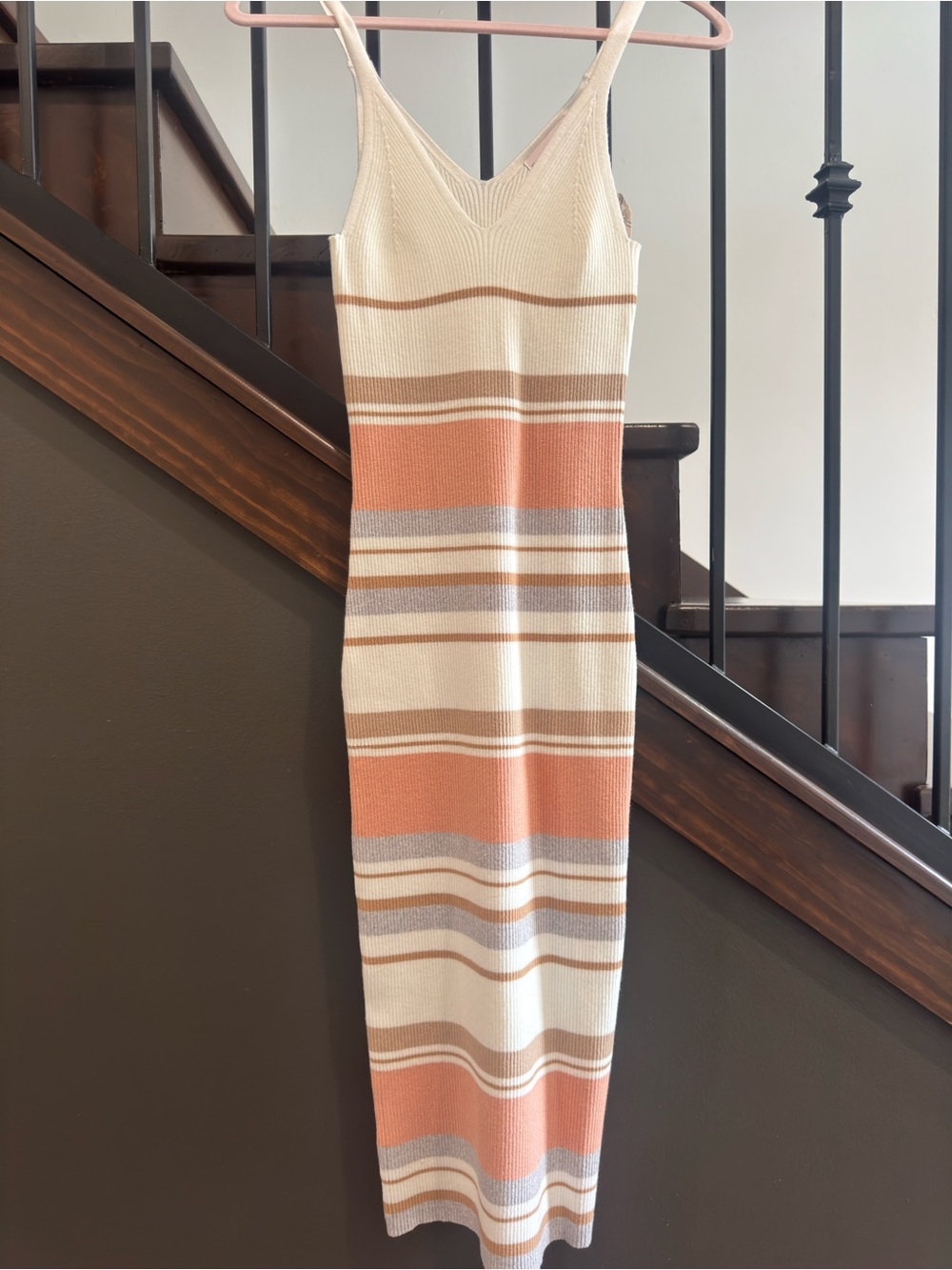 Sleeveless Striped Midi Dress in Cream and Peach